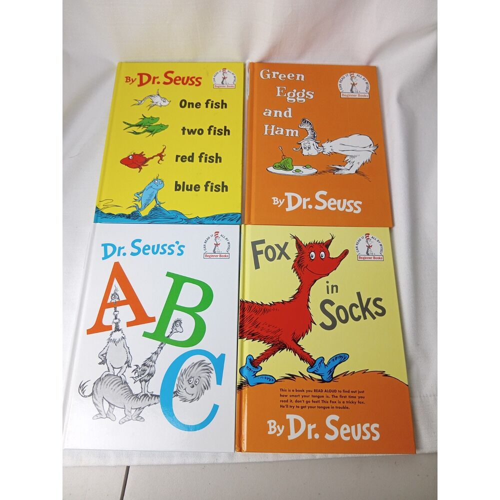 Dr Seuss Hardcover Book Lot of 4 Green Eggs and Ham Fox in Socks ABC One Fish